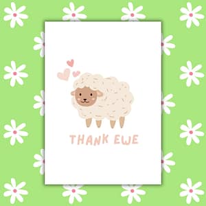 Thank Ewe Sheep Card – Adorable Thank You Greeting Card