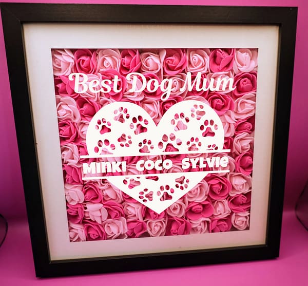 Mother's Day Personalised Best Dog Mum Shadow Box 25cm Pink Ombre Flowers | Gift For Mum From Dog