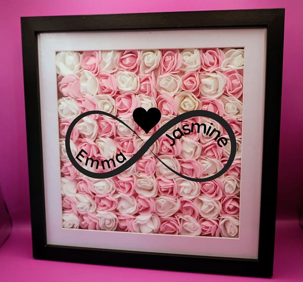 Mother's Day Personalised Infinity Flower Shadow Box 25cm Pink & White