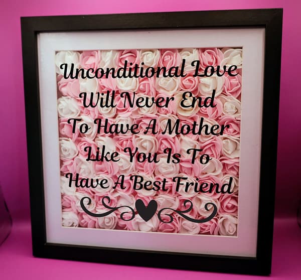 Mother's Day Flower Shadow Box 25cm Pink & White - Unconditional Love