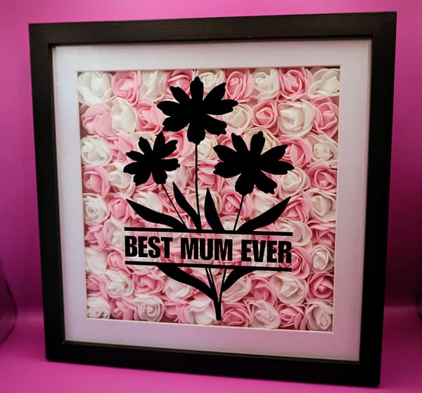 Mother's Day Flower Shadow Box 25cm Pink & White - Best Mum Ever