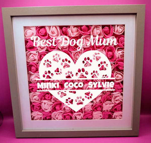 Mother's Day Personalised Best Dog Mum Shadow Box 25cm Pink Ombre Flowers | Gift For Mum From Dog - Image 2