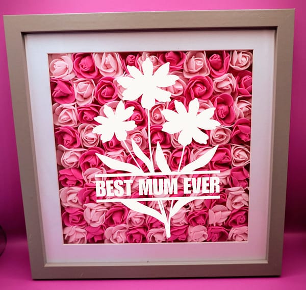 Mother's Day Shadow Box 25cm Pink Ombre Flowers - Best Mum Ever - Image 2