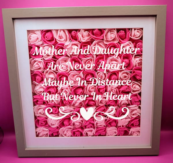 Mother's Day Shadow Box 25cm Pink Ombre Flowers - Mother & Daughter Never Apart - Image 2