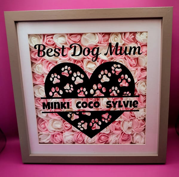 Mother's Day Personalised Best Dog Mum Shadow Box 25cm Pink & White Flowers | Gift For Mum From Dog - Image 2