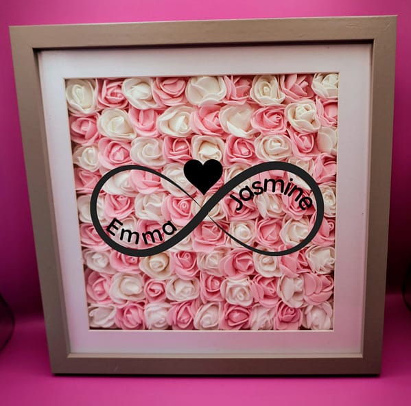 Mother's Day Personalised Infinity Flower Shadow Box 25cm Pink & White - Image 2