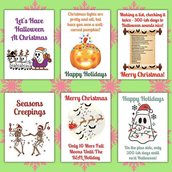 Halloween Christmas Card Multipack - Set Of 6 Cards