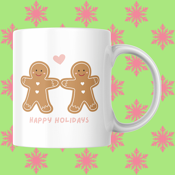 Happy Holidays Gingerbread People Christmas Mug
