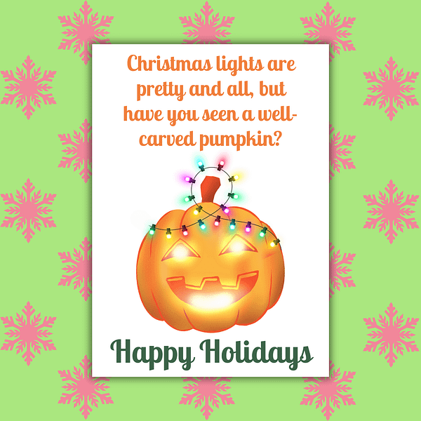 Christmas Lights vs. Pumpkins Halloween Christmas Card