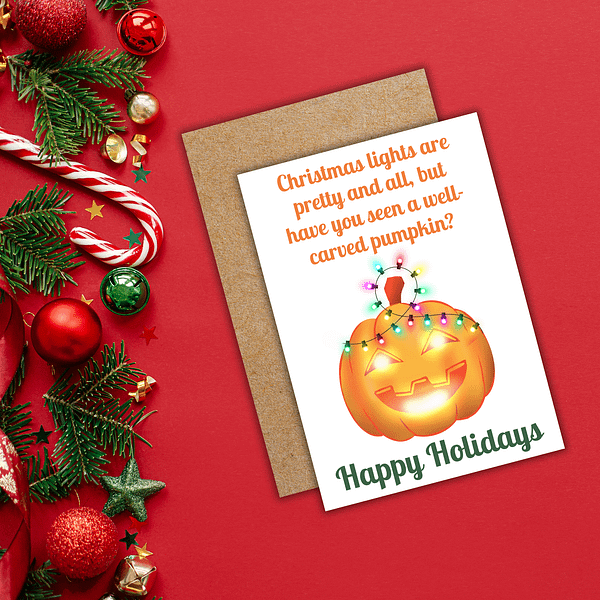 Christmas Lights vs. Pumpkins Halloween Christmas Card - Image 2