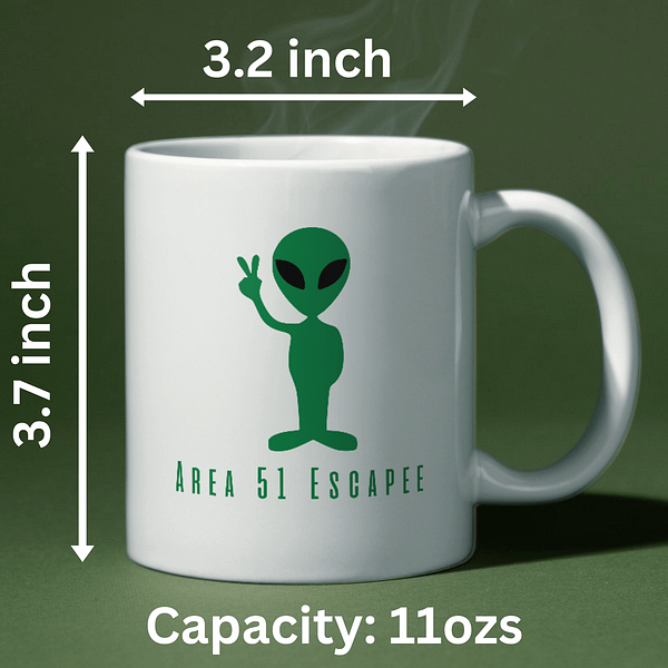 "Area 51 Escapee" Alien Mug | Funny Alien Mug | Sci-Fi Mug - Image 2