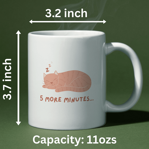 "5 More Minutes" Cat Mug | Funny Cat Mug | Sleepy Cat Mug - Image 2