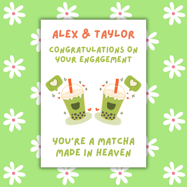 Personalised Matcha Made in Heaven Engagement Card