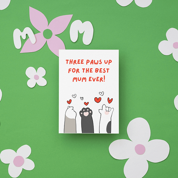 Three Paws Up for Best Mum Cat Mother's Day Card - Image 2