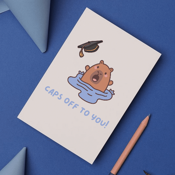 Caps Off To You Graduation Card – Cute Capybara Congrats Card - Image 2