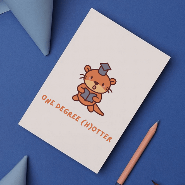 One Degree (H)Otter Graduation Card – Funny Otter Pun Handmade Congrats Card - Image 2