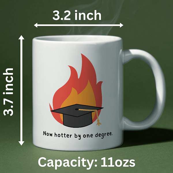 Now Hotter By One Degree Graduation Mug – Funny 11oz Ceramic Gift for Graduates - Image 2