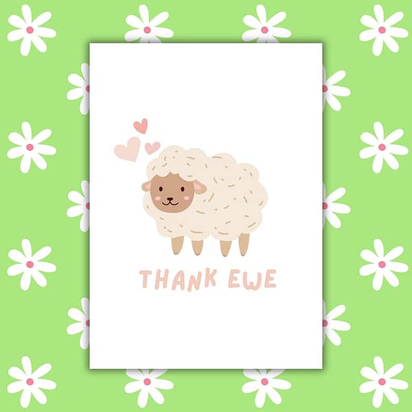 Thank Ewe Sheep Card – Adorable Thank You Greeting Card