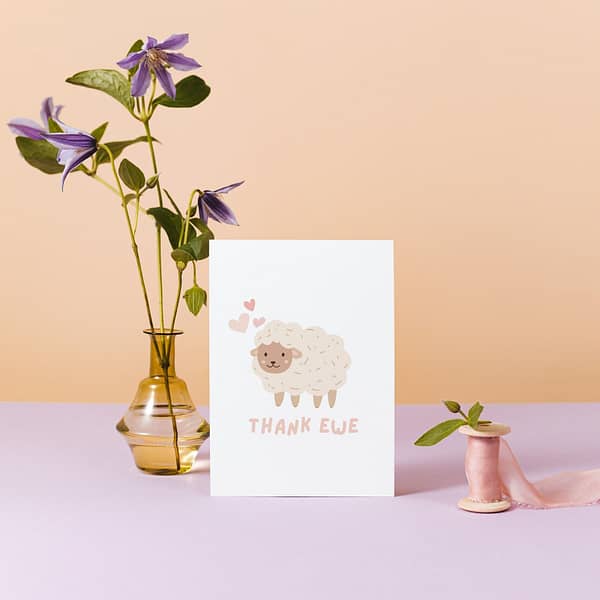 Thank Ewe Sheep Card – Adorable Thank You Greeting Card - Image 2